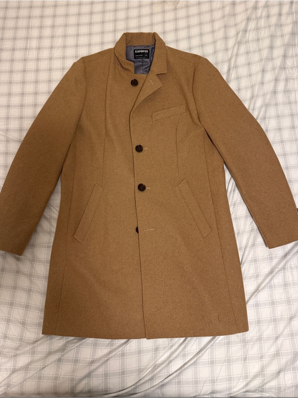 Express Men's Camel Wool-Blend Pea Coat